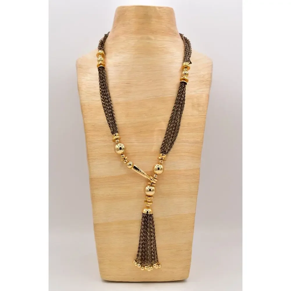 Stella & Dot Vintage Tassel Beaded Statement Necklace Antiqued Chunky Y2K BinBD
